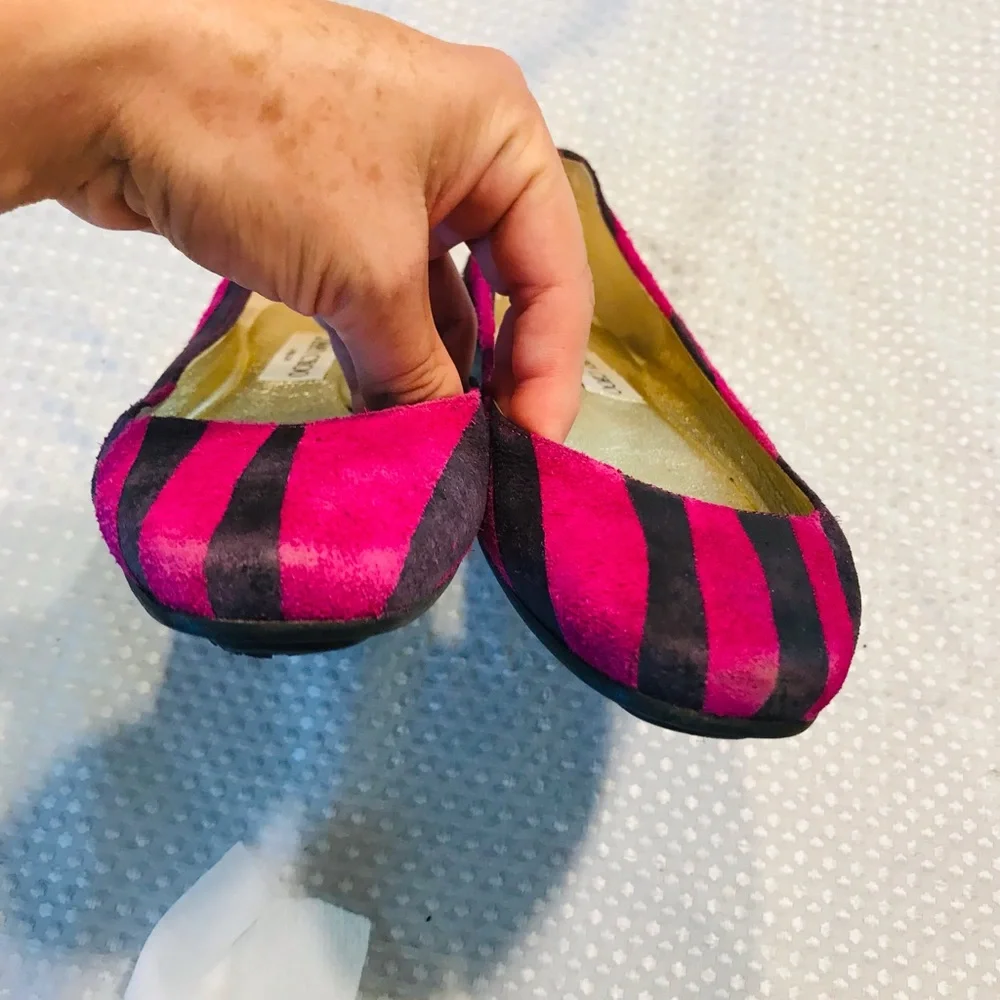 Jimmy Choo Pink and Black Striped Suede Ballet Flats